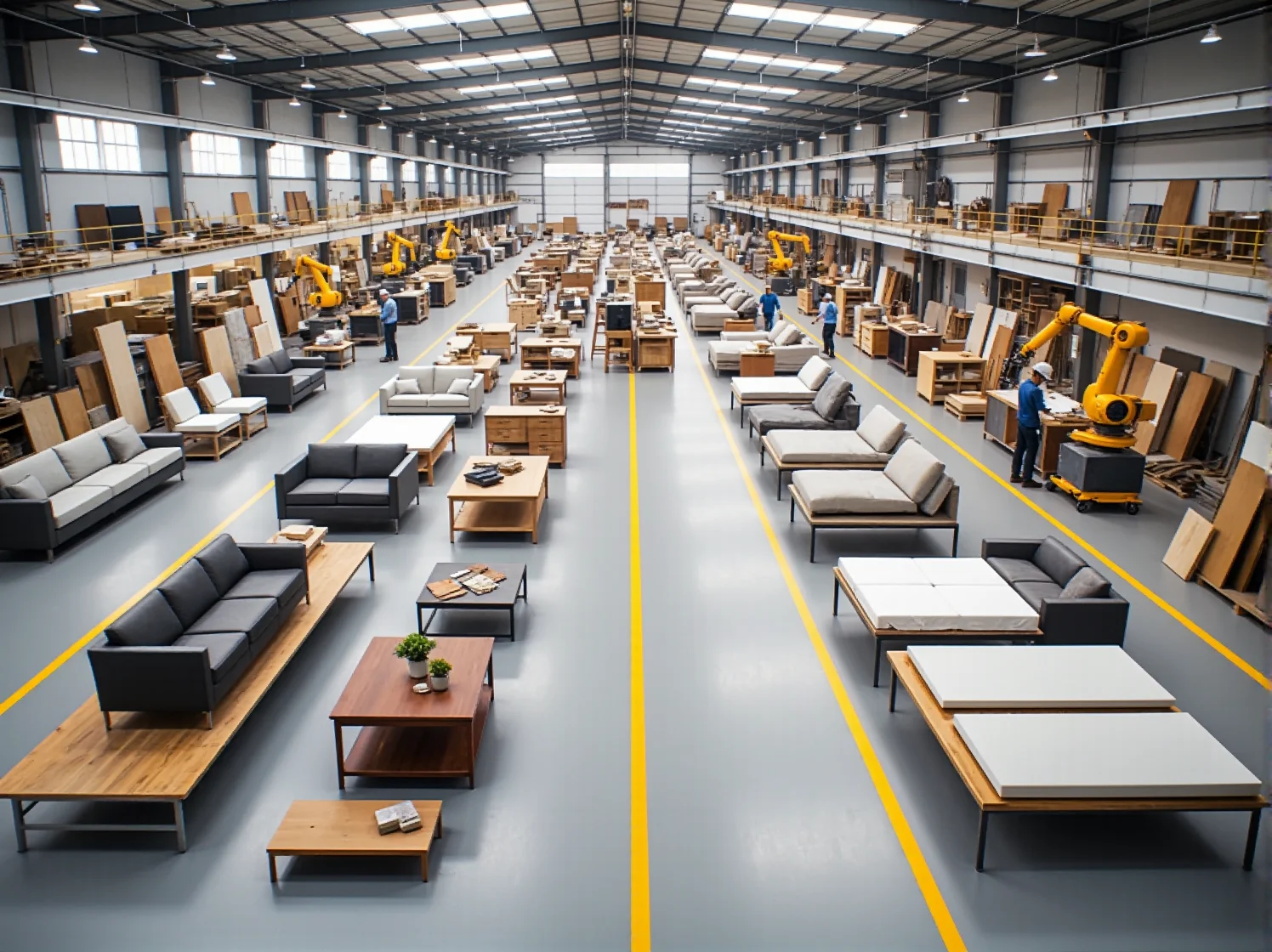 Zautomatyzowana linia produkcyjna mebli z robotami przemysłowymi