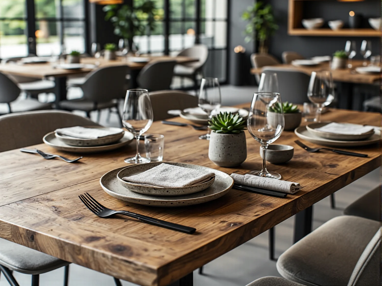 Designerskie krzesła do nowoczesnej restauracji łączące wygodę z minimalistycznym stylem.