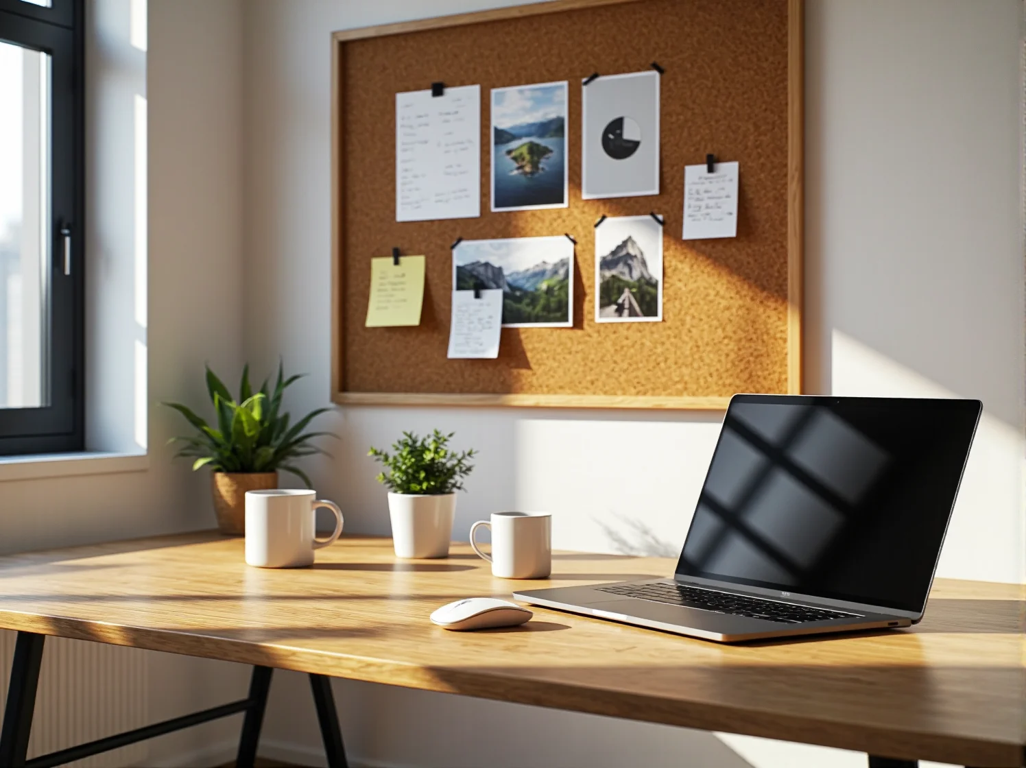 Ergonomiczny kącik do pracy w domu z dobrym oświetleniem i roślinami