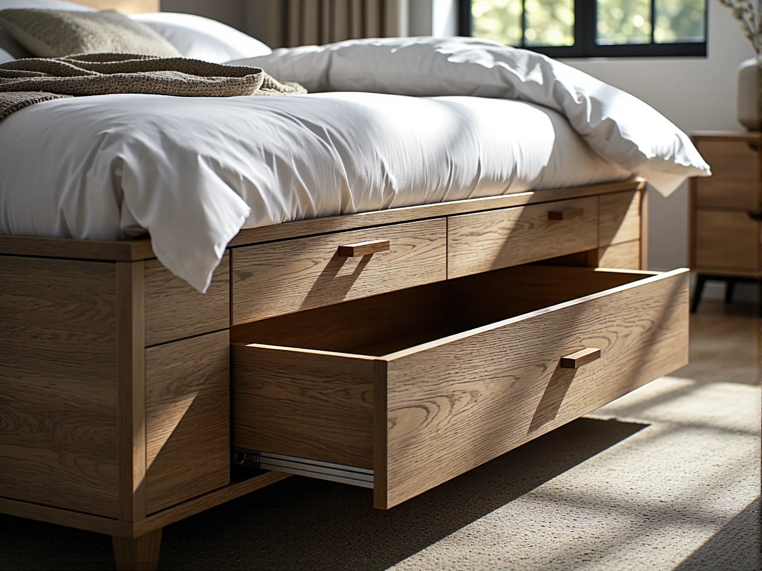 Pojemna szuflada w funkcjonalnym łóżku, która pomaga zaoszczędzić miejsce w pokoju.