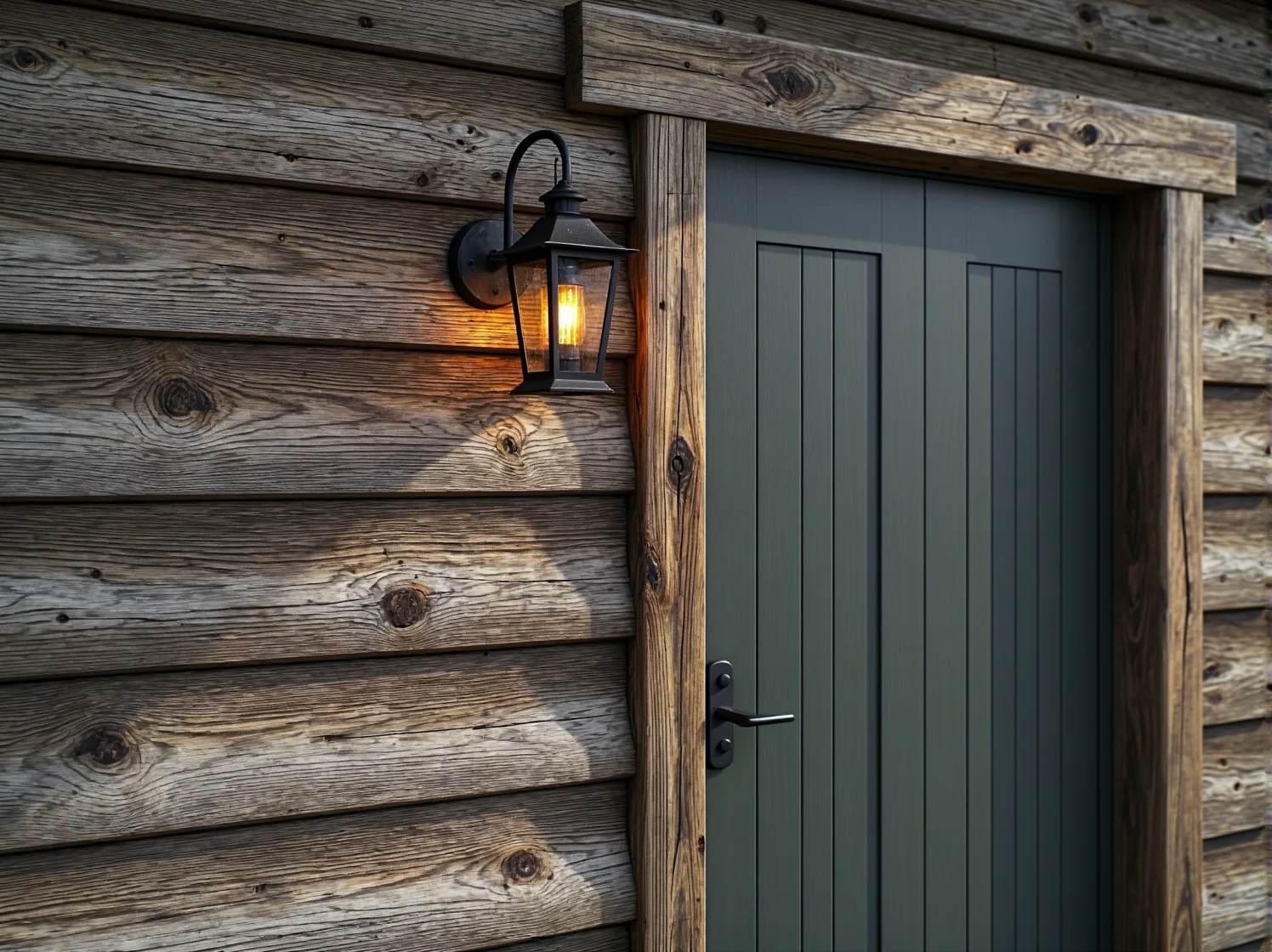 Klasyczna oprawa ścienna idealnie komponująca się z drewnianą elewacją w stylu skandynawskim.