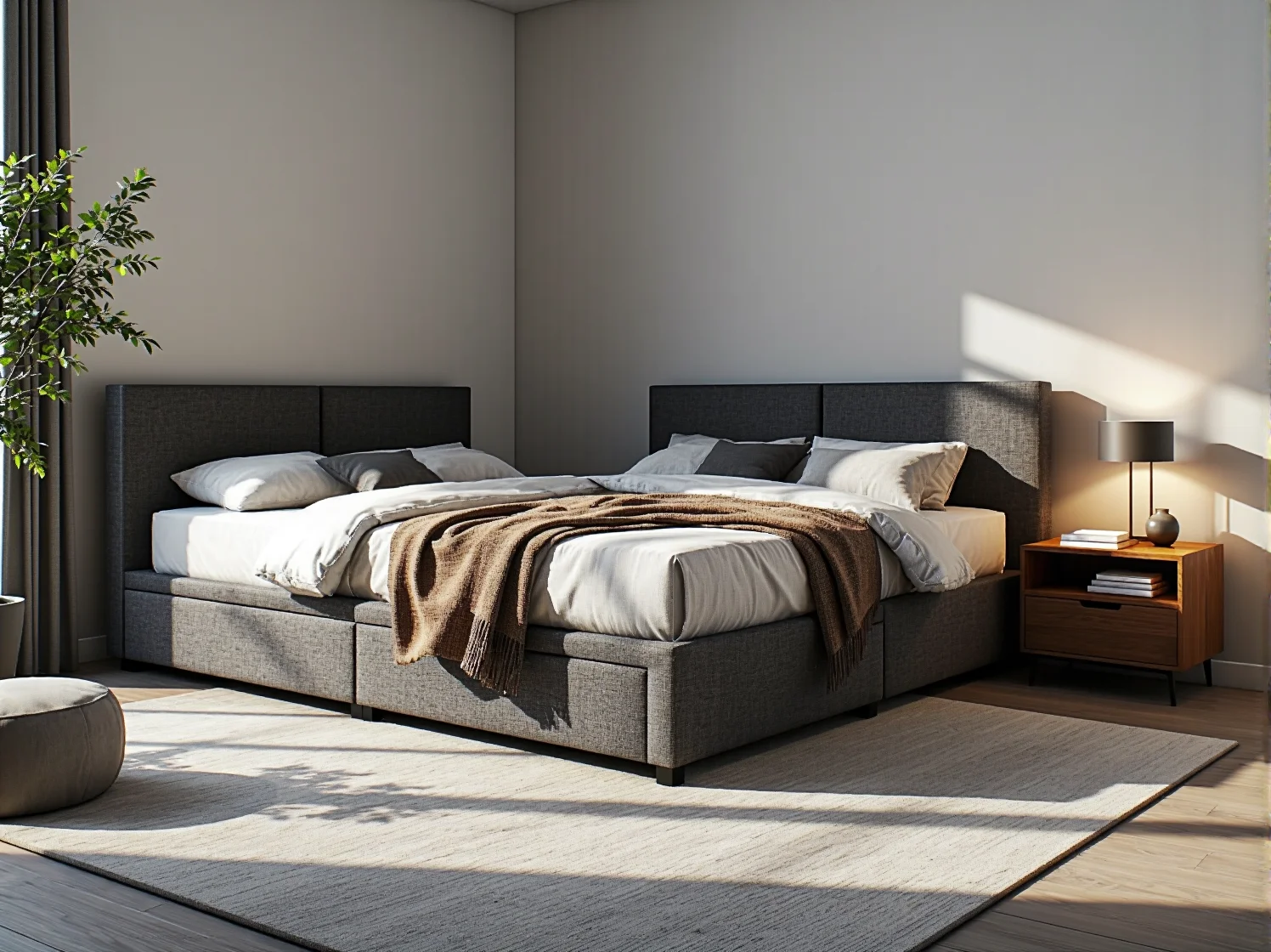 Luksusowe łóżko kontynentalne z regulacją elektryczną, pozwalające na zmianę pozycji jednym przyciskiem.