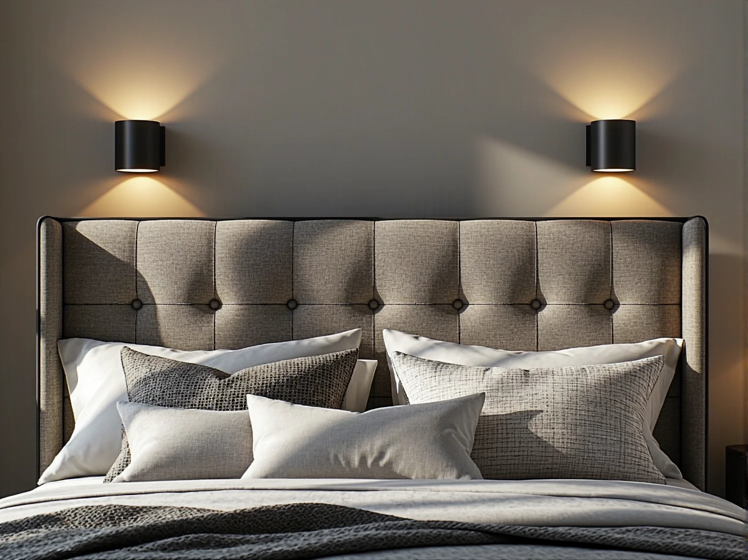 Funkcjonalne łóżko kontynentalne typu smart z pojemnikiem na pościel w nowoczesnym wnętrzu.