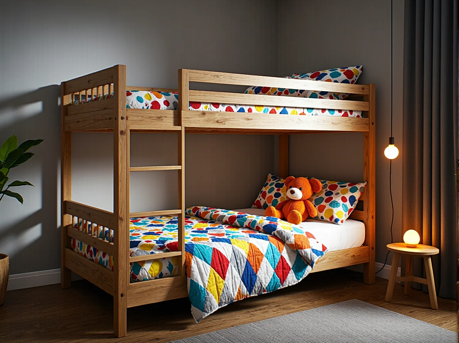 Praktyczne łóżko wysuwane dla dzieci w wspólnym pokoju, oszczędzające miejsce w ciągu dnia.