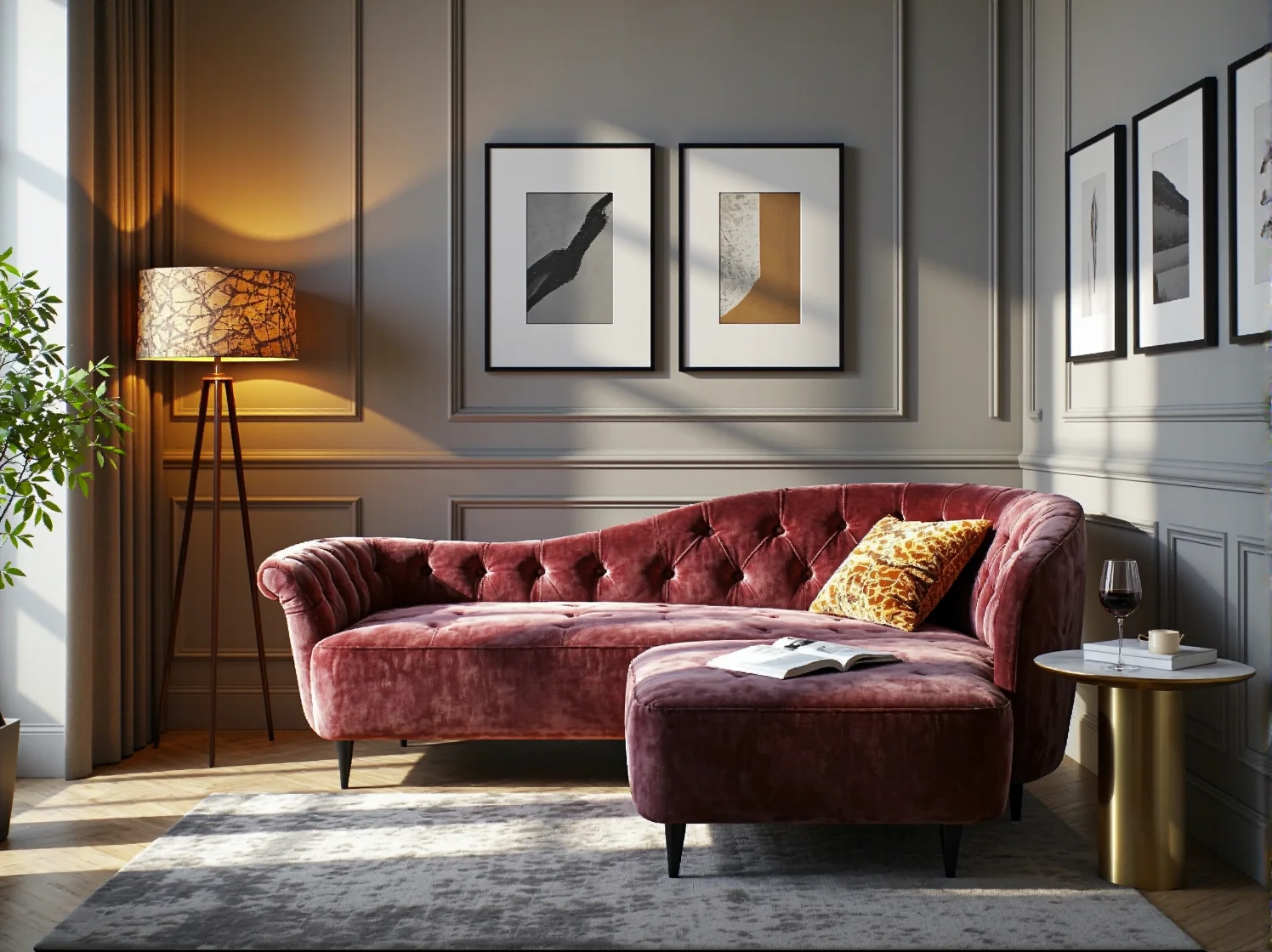 Kryształowy żyrandol i lampki nocne na szafkach. Luksusowe oświetlenie w funkcjonalnej sypialni glamour.