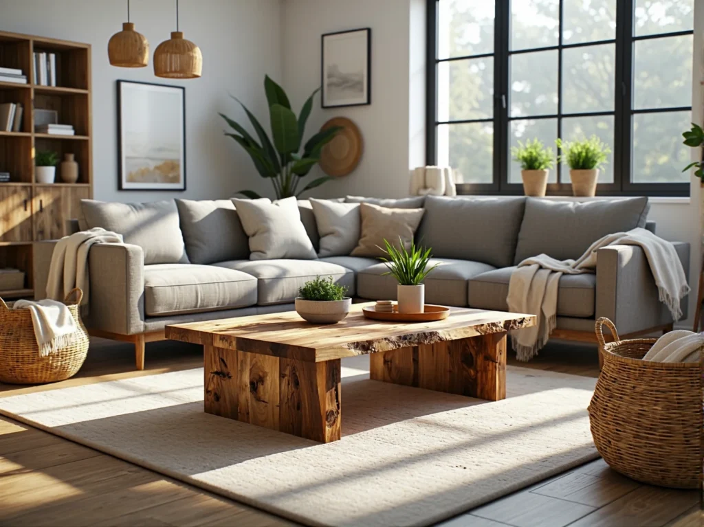 Stolik kawowy z litego drewna o naturalnej krawędzi