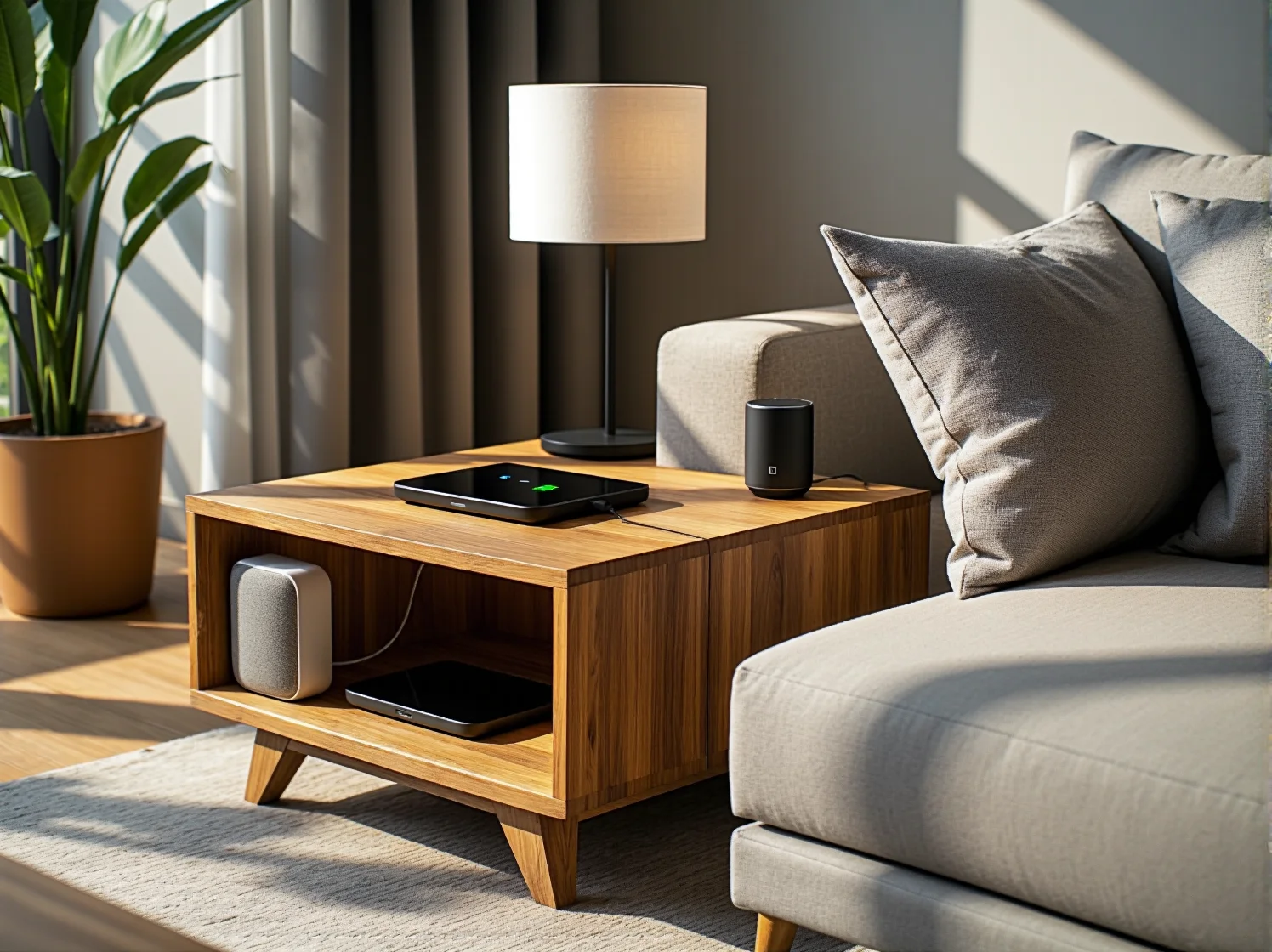 Inteligentne meble smart zintegrowane z nowoczesnymi systemami sterowania domem.