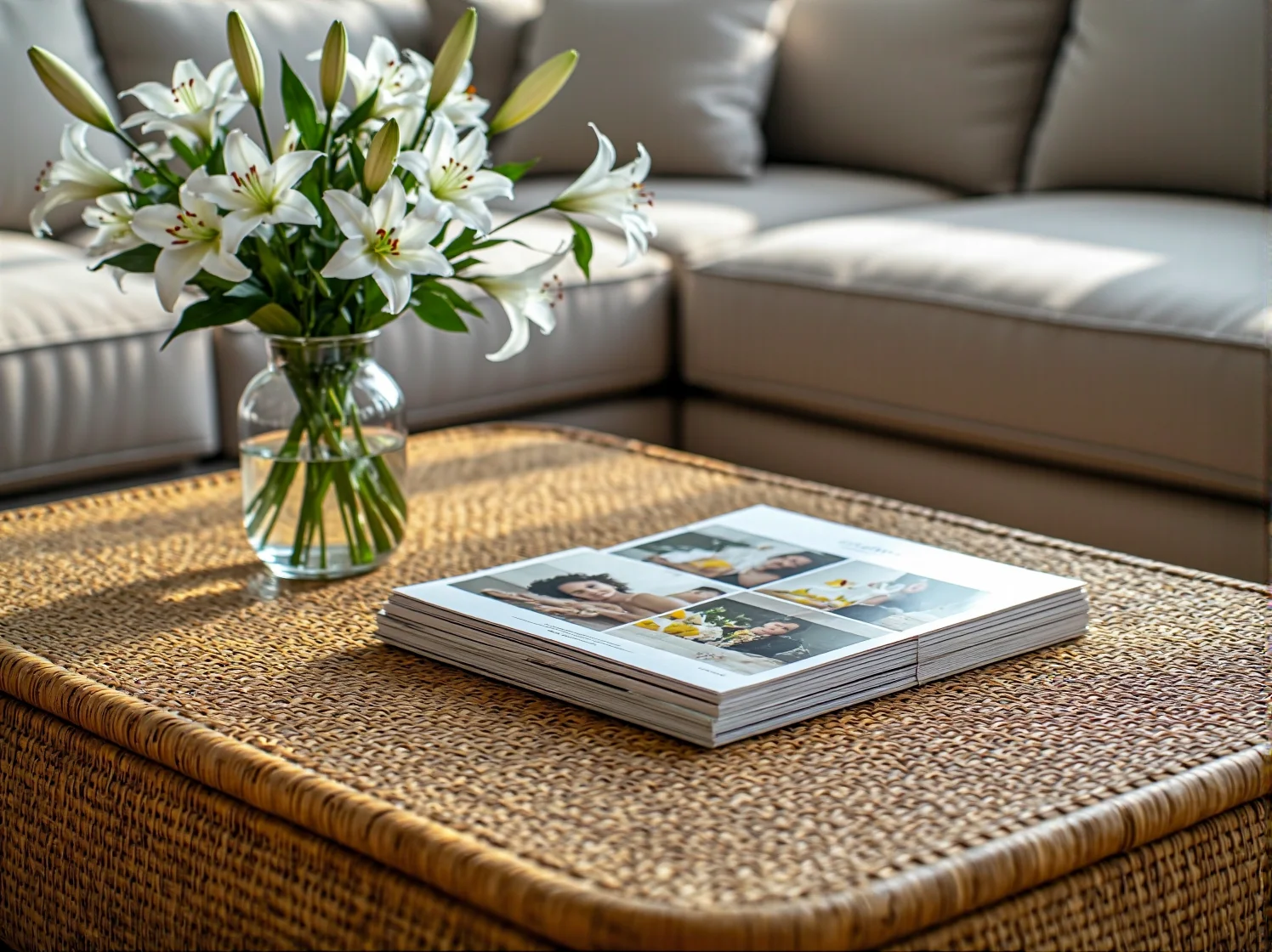 Detal jasnej, precyzyjnej plecionki fotela z wikliny, podkreślający jej naturalny wygląd.