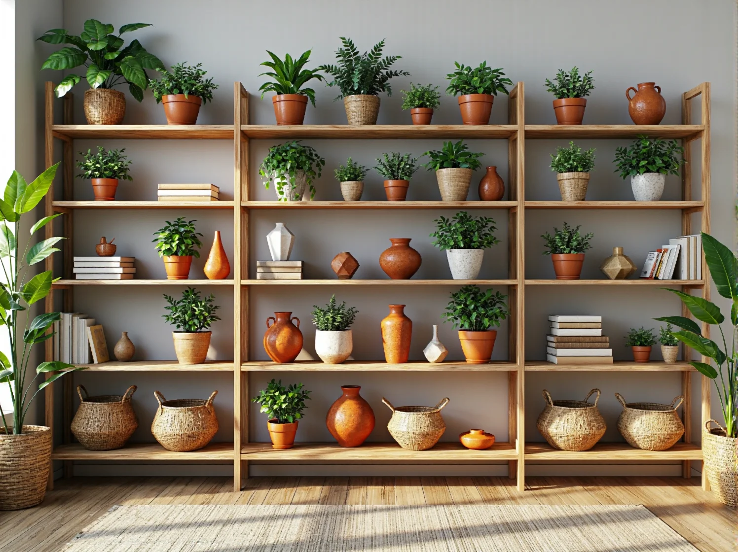 Aranżacja domowego biura boho z biurkiem, roślinami i dekoracjami wspierającymi kreatywność.