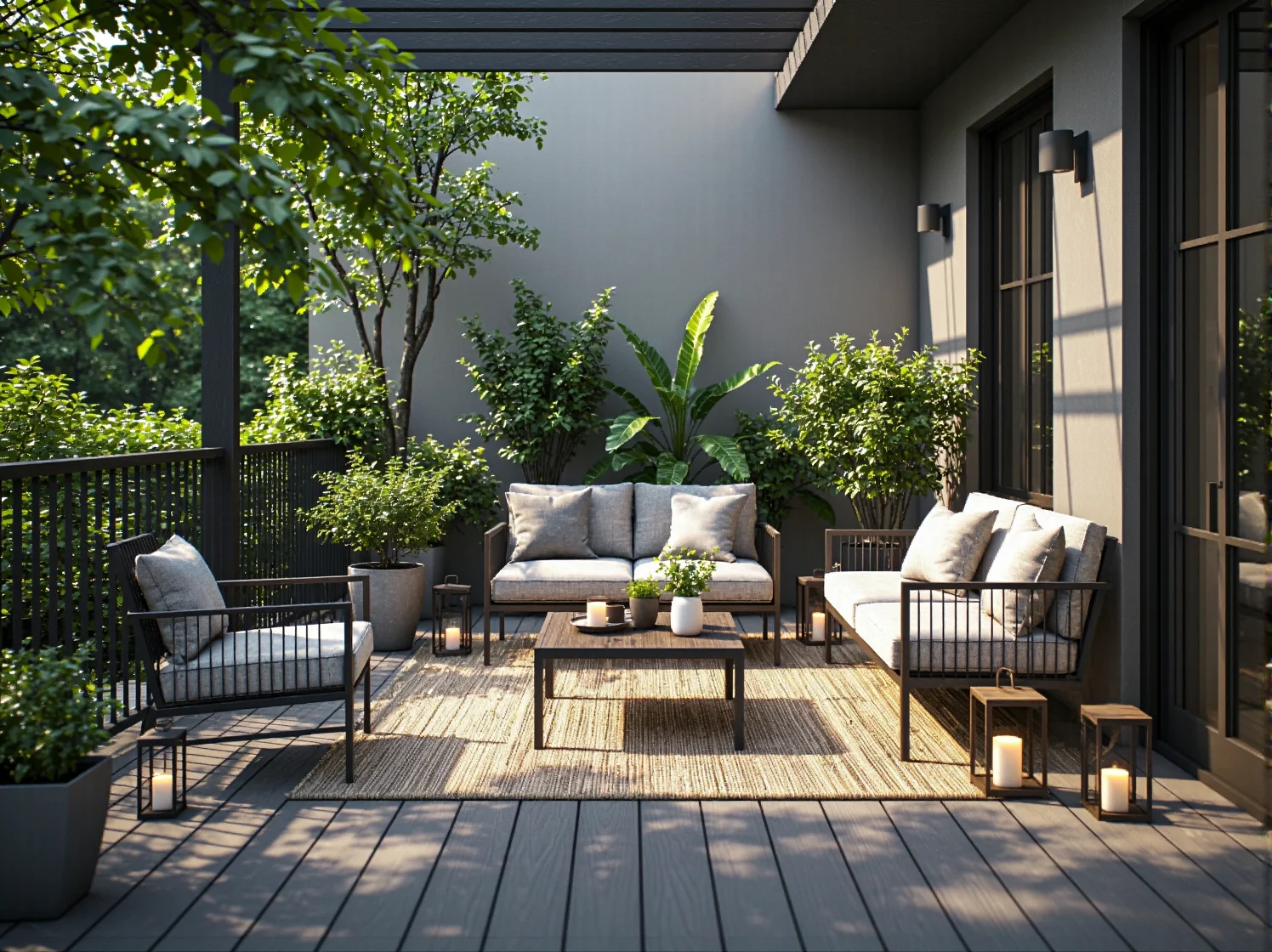 Komfortowy narożnik na taras wykonany z trwałego technorattanu w odcieniach szarości. Idealny materiał na zewnątrz.