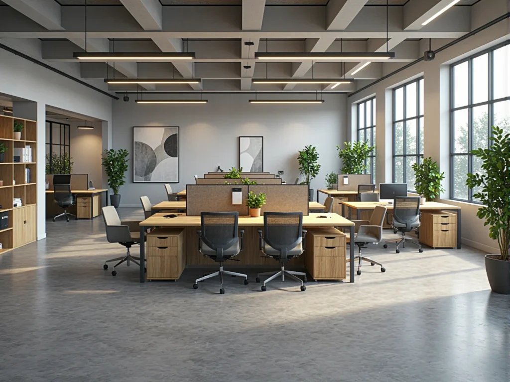 Modularne biurka dąb craft z szufladami i metalową ramą