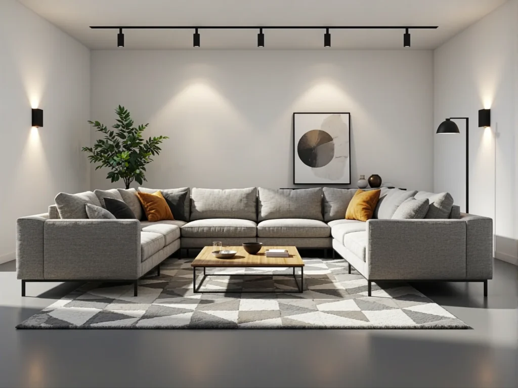 Duży narożnik tapicerowany szary na metalowych nóżkach