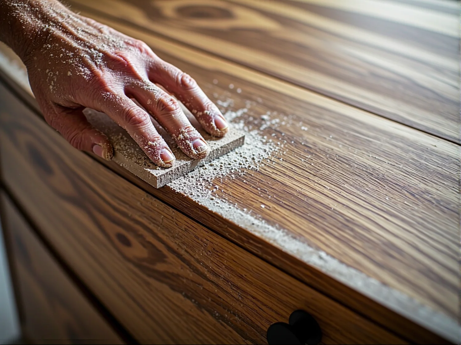 Zestaw papierów ściernych o różnej gradacji do dokładnego przygotowania powierzchni mebla do odnowienia.