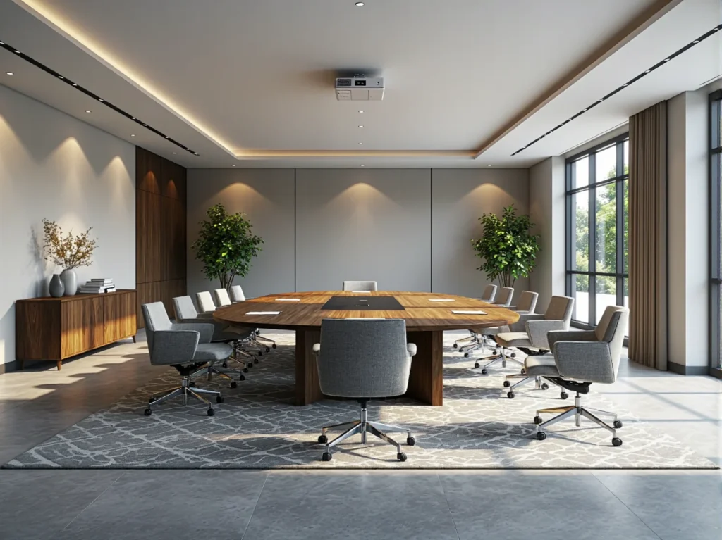 Owalny stół konferencyjny orzechowy z masywną podstawą centralną