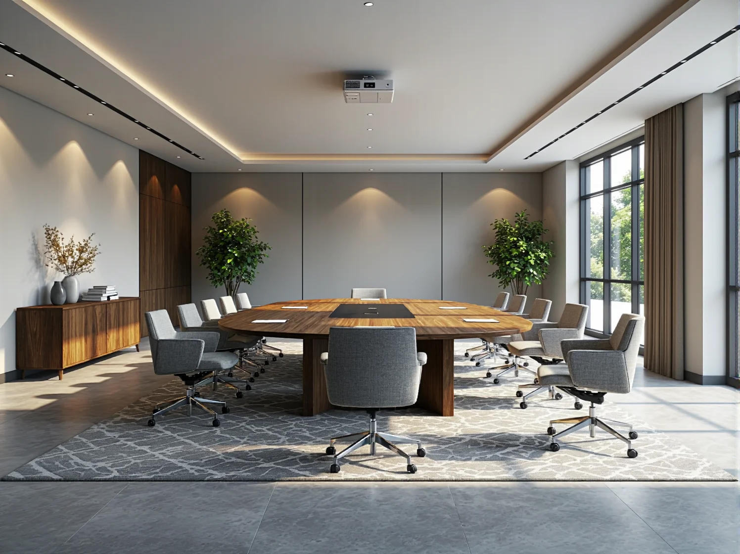 Owalny stół konferencyjny orzechowy z masywną podstawą centralną