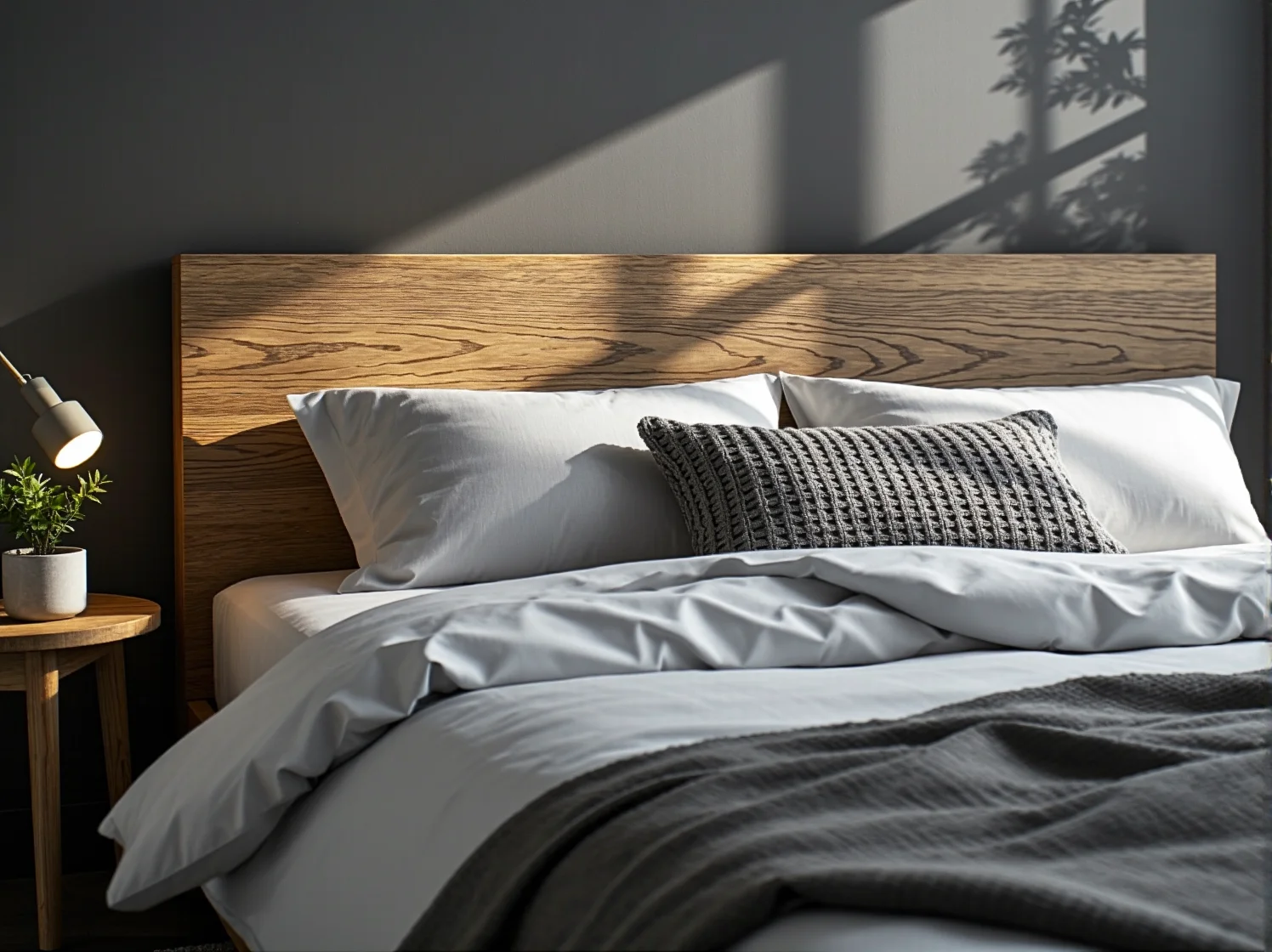 Przytulna sypialnia skandynawska wykorzystująca ciepłe barwy ziemi i naturalne materiały.