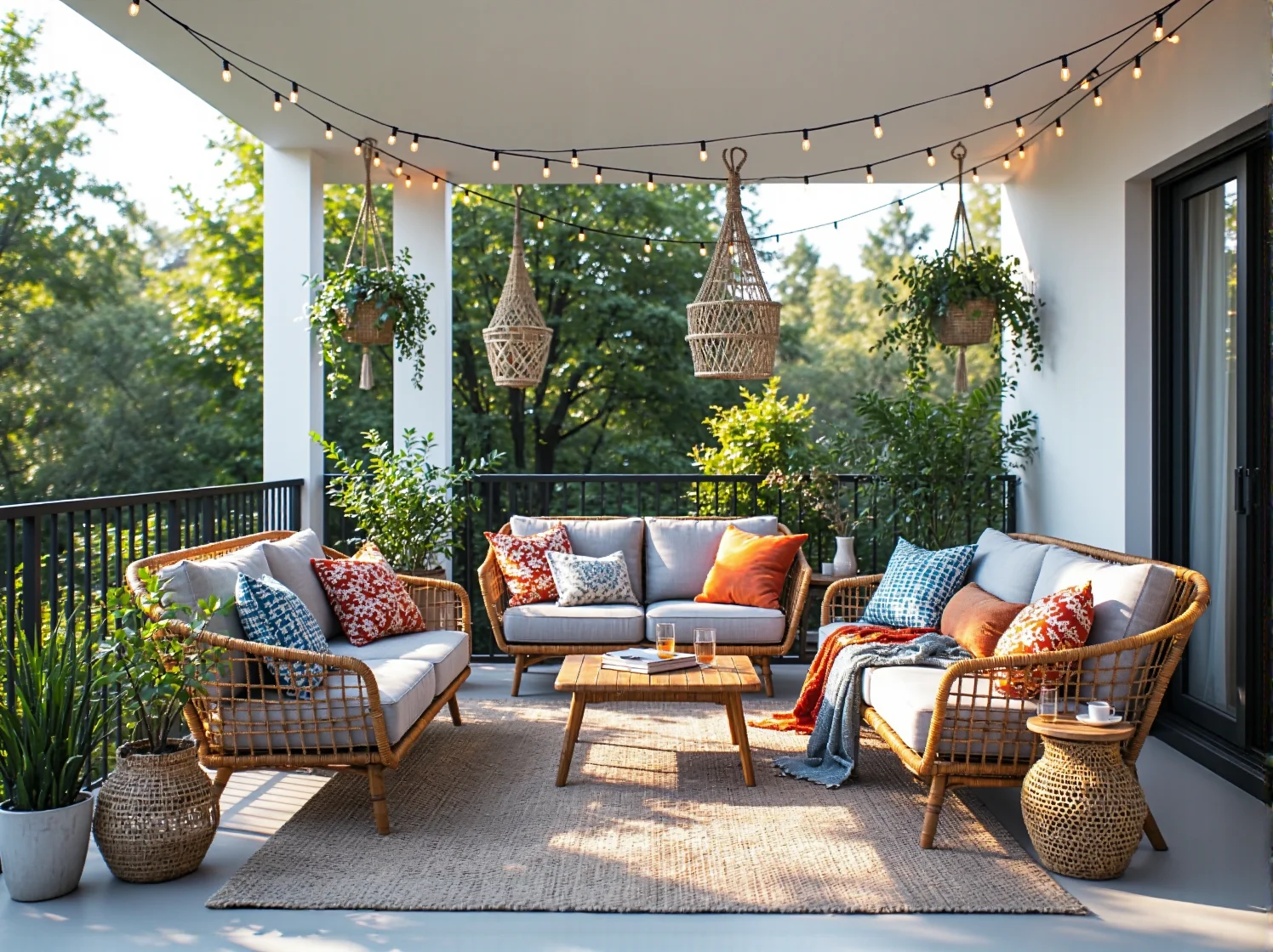 Sypialnia scandi boho z jasnymi tekstyliami i rattanowymi dodatkami – pomysł na przytulne wnętrze.