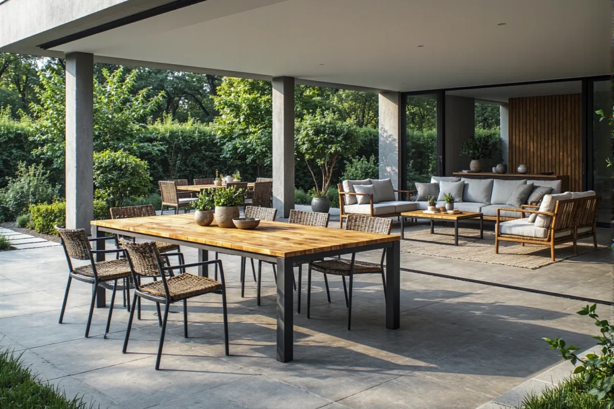 Zestaw mebli ogrodowych drewno teak z rattanowymi krzesłami