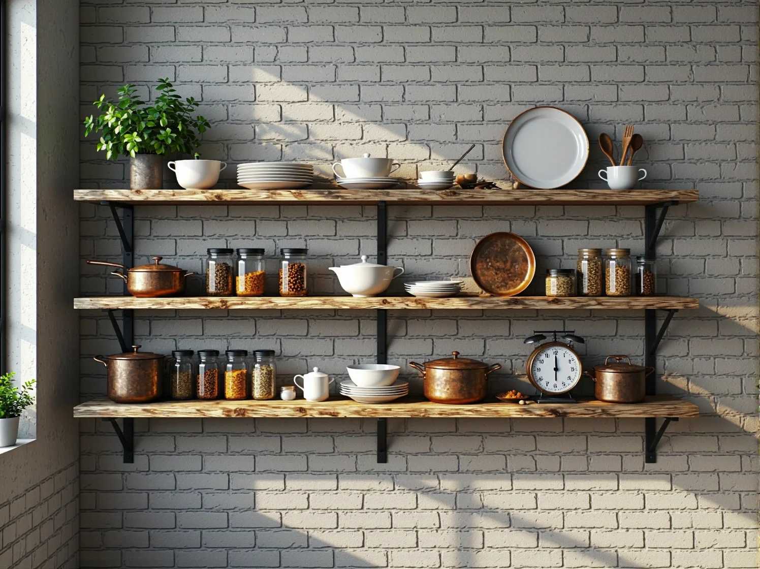 Zestaw wiszących półek ściennych o różnych rozmiarach – stylowa inspiracja do sypialni.