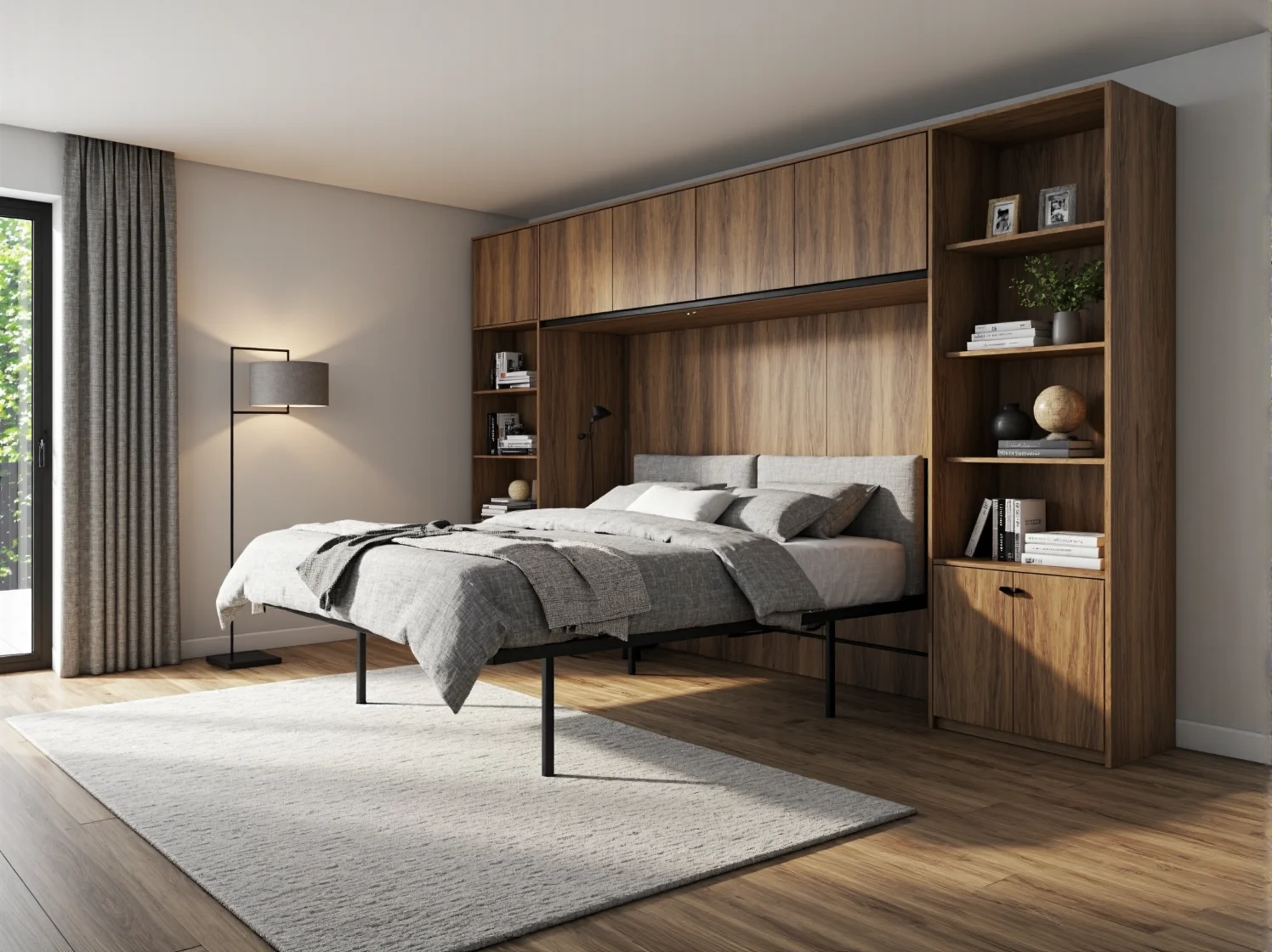 Biały półkotapczan pionowy w minimalistycznym wnętrzu oszczędzający przestrzeń.